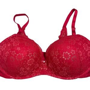 Victorias Secret 40D Red Lace Padded No Wire Back Close Bra EUC